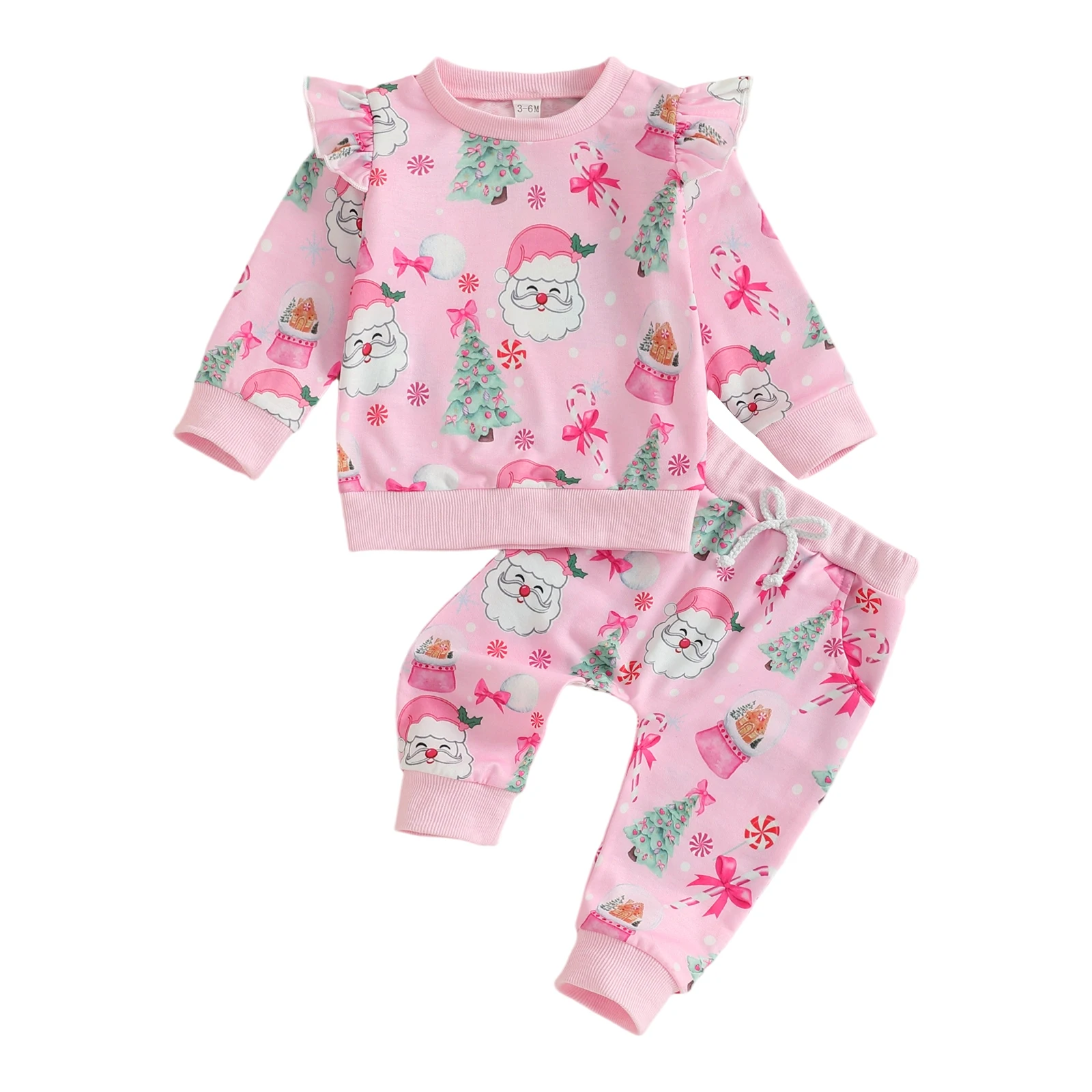 

Рождественские наряды для маленьких девочек, пуловер с длинными рукавами и круглым вырезом с принтом Санта-Ялки, штаны с эластичной резинкой на талии, комплект из 2 предметов