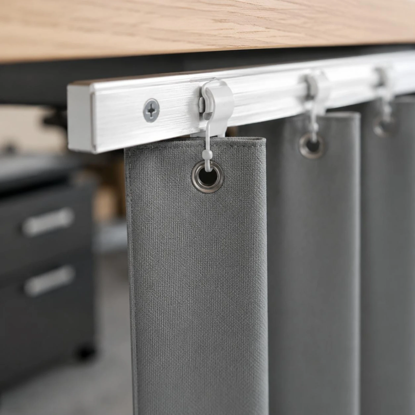 Desk Privacy Curtain Wind Blocking Office Privacy Curtain Workstation Screen Metal Rings Workspace Furniture Leather Strap - view 6