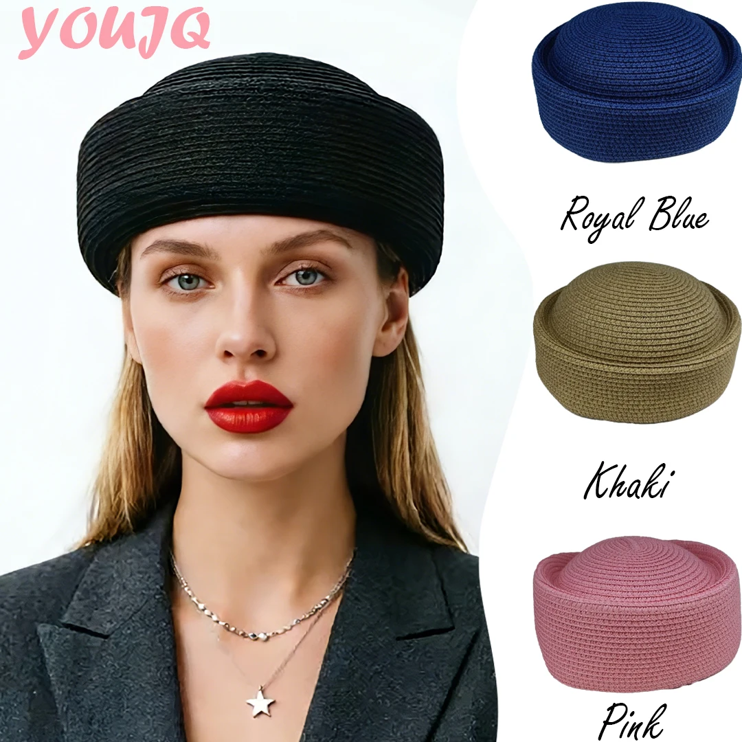 

Straw Pillbox Hat Summer Beret Sun Hats Japanese Retro Weeding Fedora Hostess Millinery Fascinator Designer Painter Cap Gorras