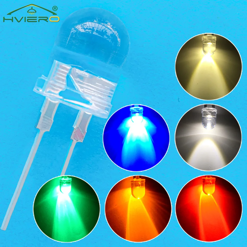 

250pcs 10mm White Red Green Blue Yellow Diode Led Round 0.5W Power Light LED Lamp Bead Light-emitting Decoration Atmosphere Bulb