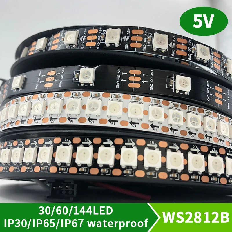 

WS2812B IC intelligent LED Pixel Strip 5050 Full Color RGB 5m IP30/IP65/IP67 Waterproof 5V Individually Dddressable WS2812 Strip