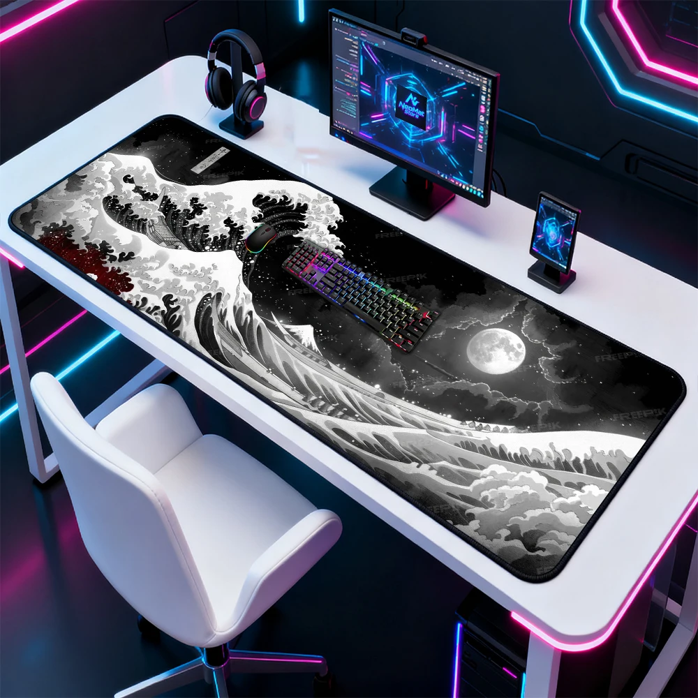 

Mousepad Wave Xxxl Mousepad 1400x600 Keyboard Pad Computer Desk Pad Black Mouse Pad Gamer Worktop Mat Office Accessory Carpet