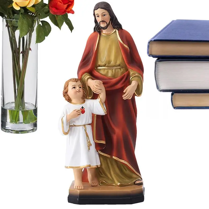 St. Joseph And Child Jesus Statue 8.4inch Catholic Saint Figure Resin Saint Figure For Home Decor Desk Figurines For Church