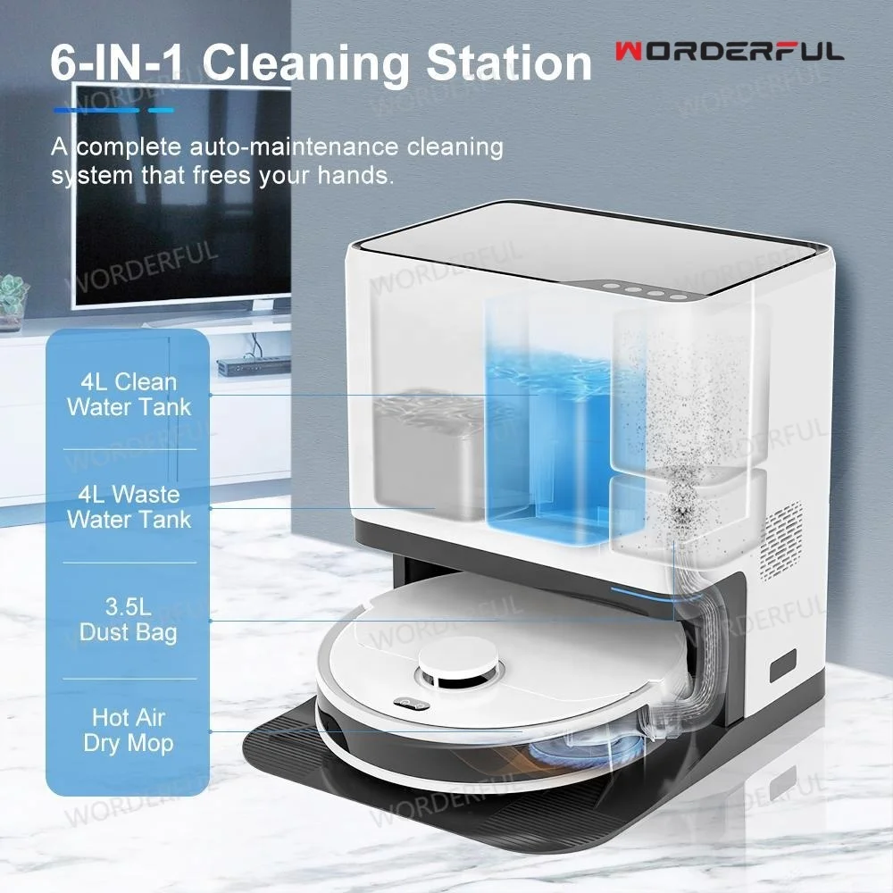 Low Price Full Automatic Dual Mop Auto Lifing LDS Robot Vacuum Cleaner With Self-Emptying Dustbin