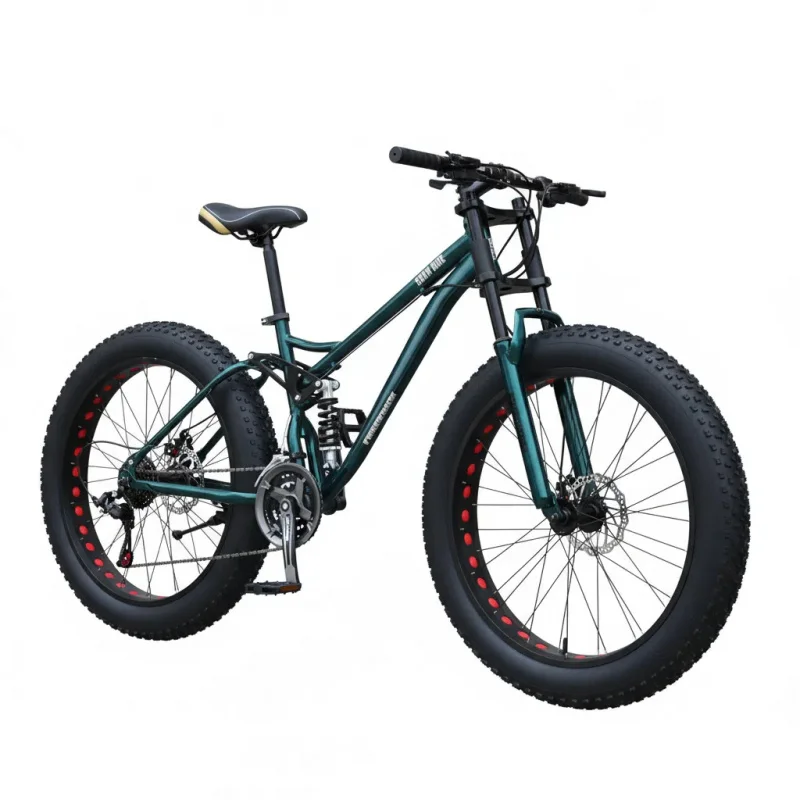 

Adults Green 24-inch Variable-Speed Off-Road Mountain Bike with Shock Absorption Ultra-Wide 4.0 Tires for Beach And Snow