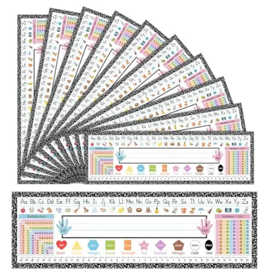 

40 Pcs Notebook Desk Name Plates for Classroom Back to School Student Desk Name Tags with Alphabet Number Line Ruler Nameplates