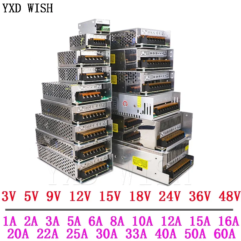 3V 5V 9V 12V 15V 18V 24V 36V Zasilacz 1A 2A 3A 5A 6A 8A 10A 20A 50A Zasilacz impulsowy 12 V Volt 220V do 12V AC-DC SMPS