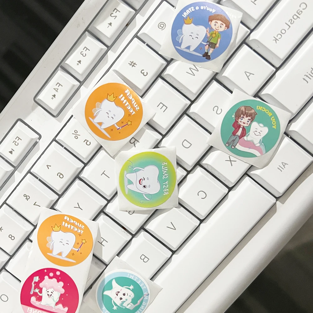 Reward Tooth Shape Round Sticker For Kids Label Decor Stickers for Dentist Dental Clinic gift Cute Cartoon