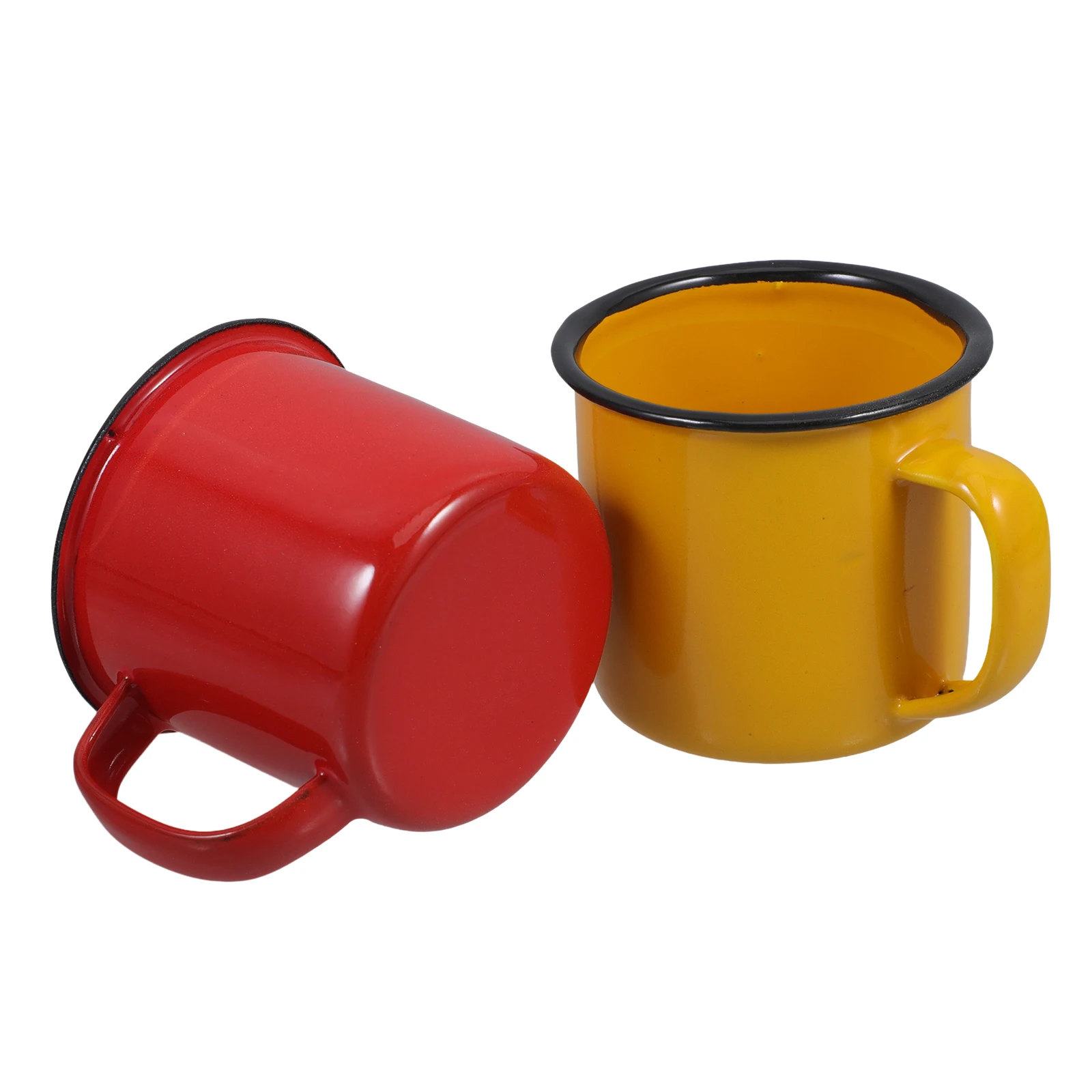 

2Pcs Enamel Drinking Cup Creative Design Water Mug for Home Kitchen Cafe Hotel Strong Flat Base Non Slip Enamel Cup