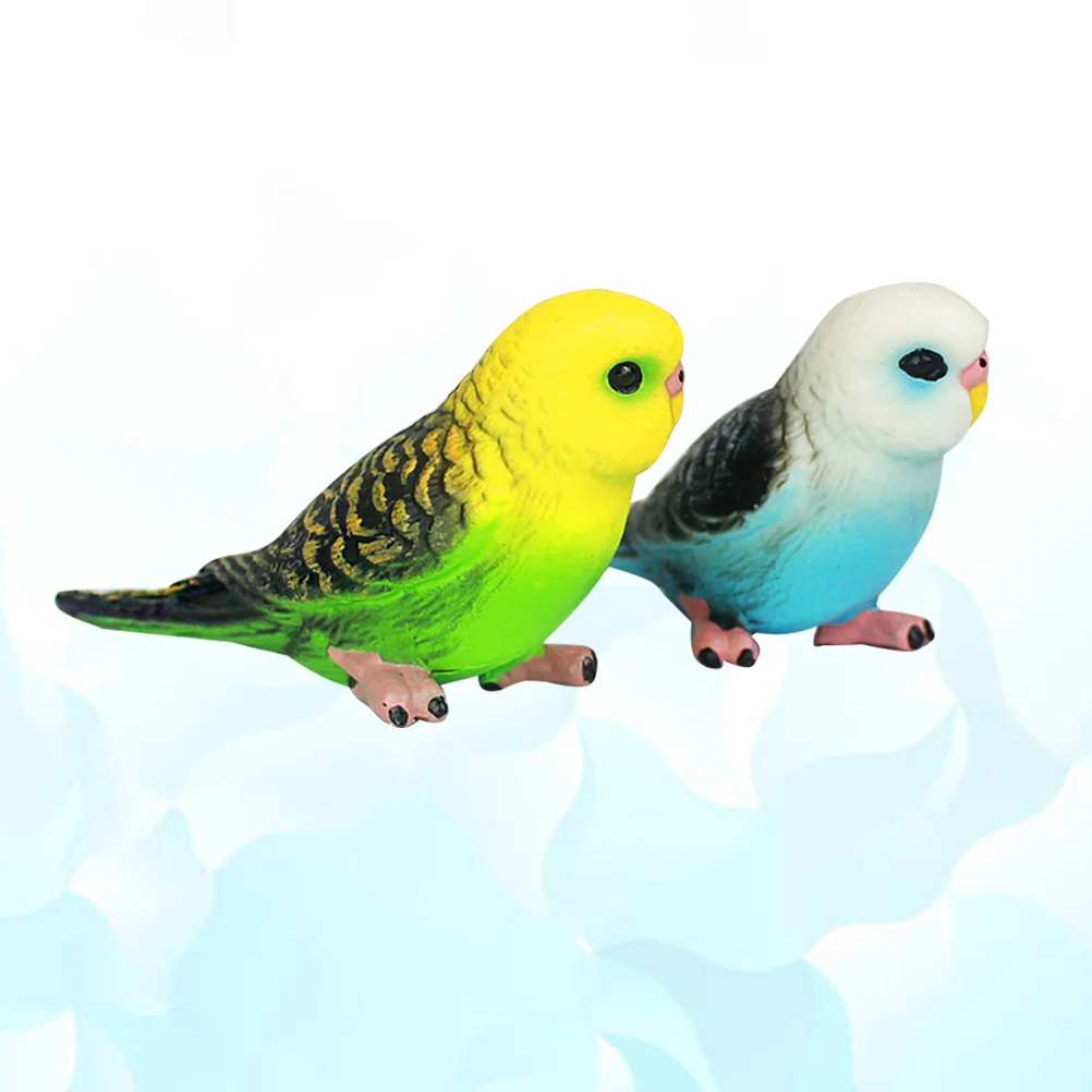 2 Pcs Realistic Parrot Model Bird Kids Toy Mini Figure Green and Blue Figurine Simulation Small Creative Desktop Ornaments