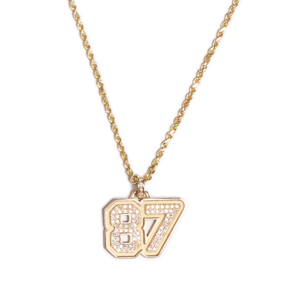 Fashion Digit 87 Pendant Necklace Iced Out Rhinestone Hip Hop Chain Necklace for Men Women Statement Jewelry Accessories Gifts