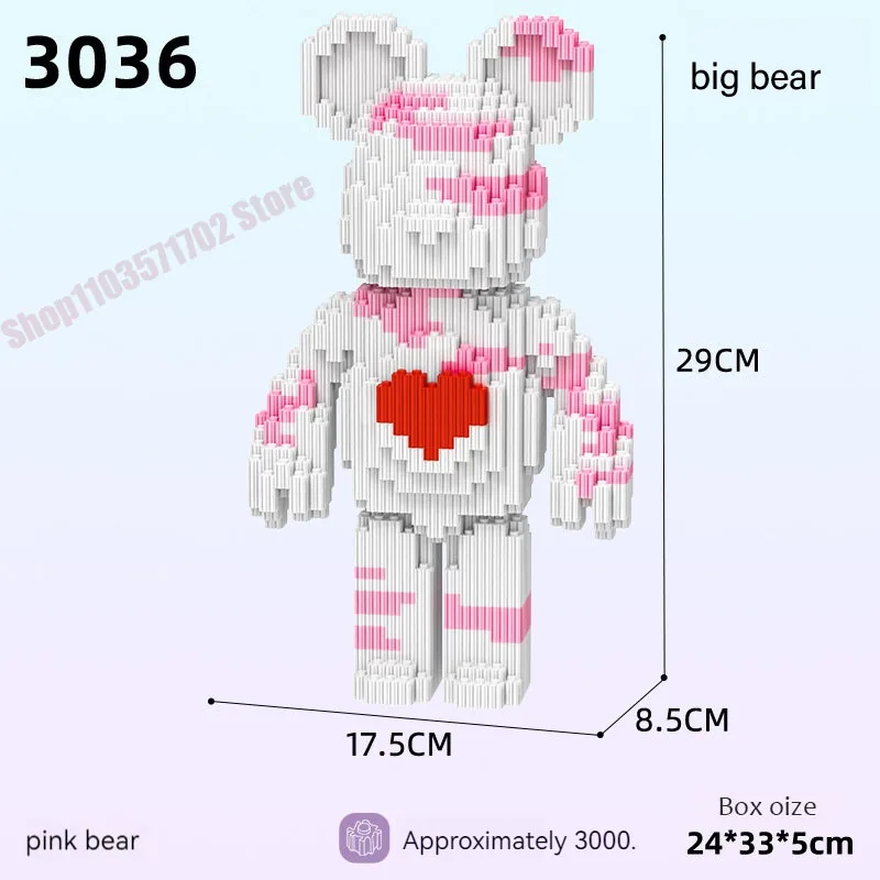 Cartoon Love Violent Bear Bearbrick Colour Model with Light Building Block Micro Diamond Bricks Kids Toys Birthday Gift Set