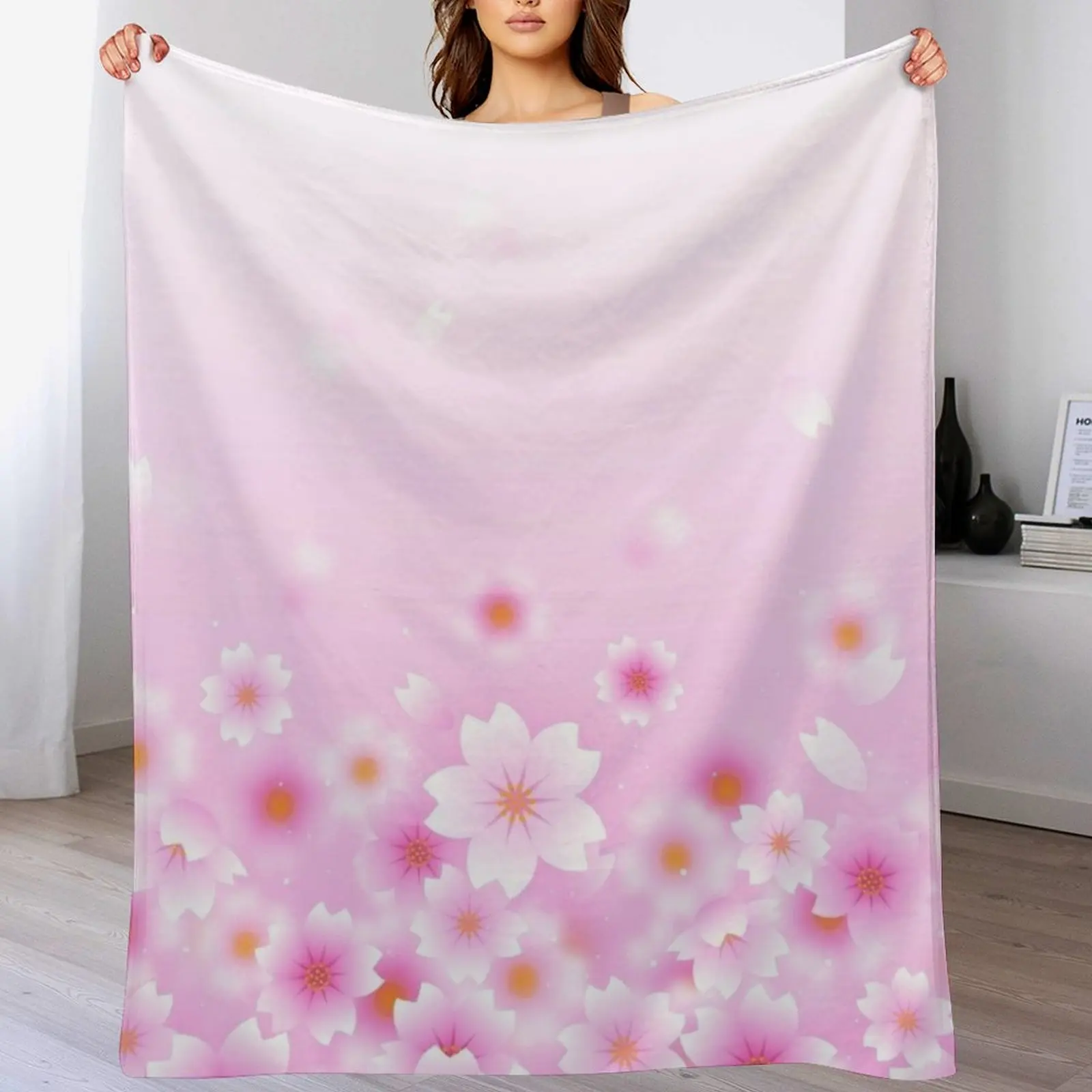 

Sakura Flowers in Pink Background Throw Blanket Thins Soft Plaid Luxury St Moving Blankets