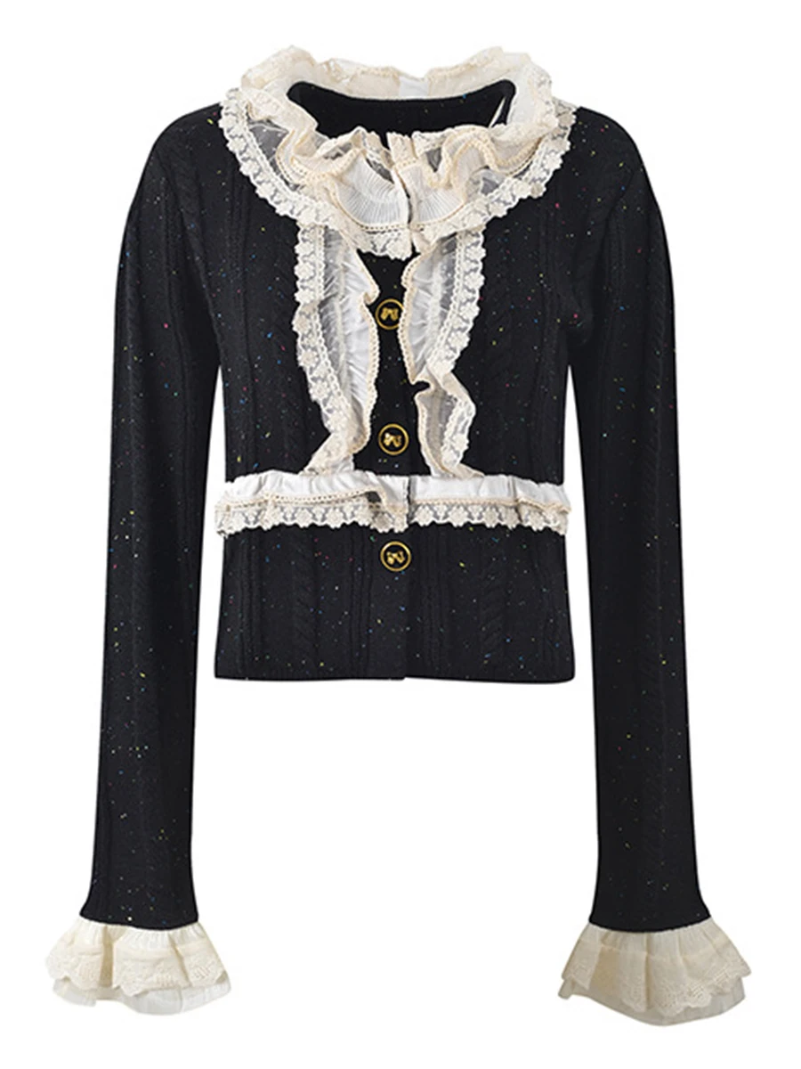 VGH Temperament Verstärktes Rüschen Abnehmen Hit Farbe Jacken Für Frauen Rundhals Langarm Herbst Chic Jacke Weibliche Mode Neue