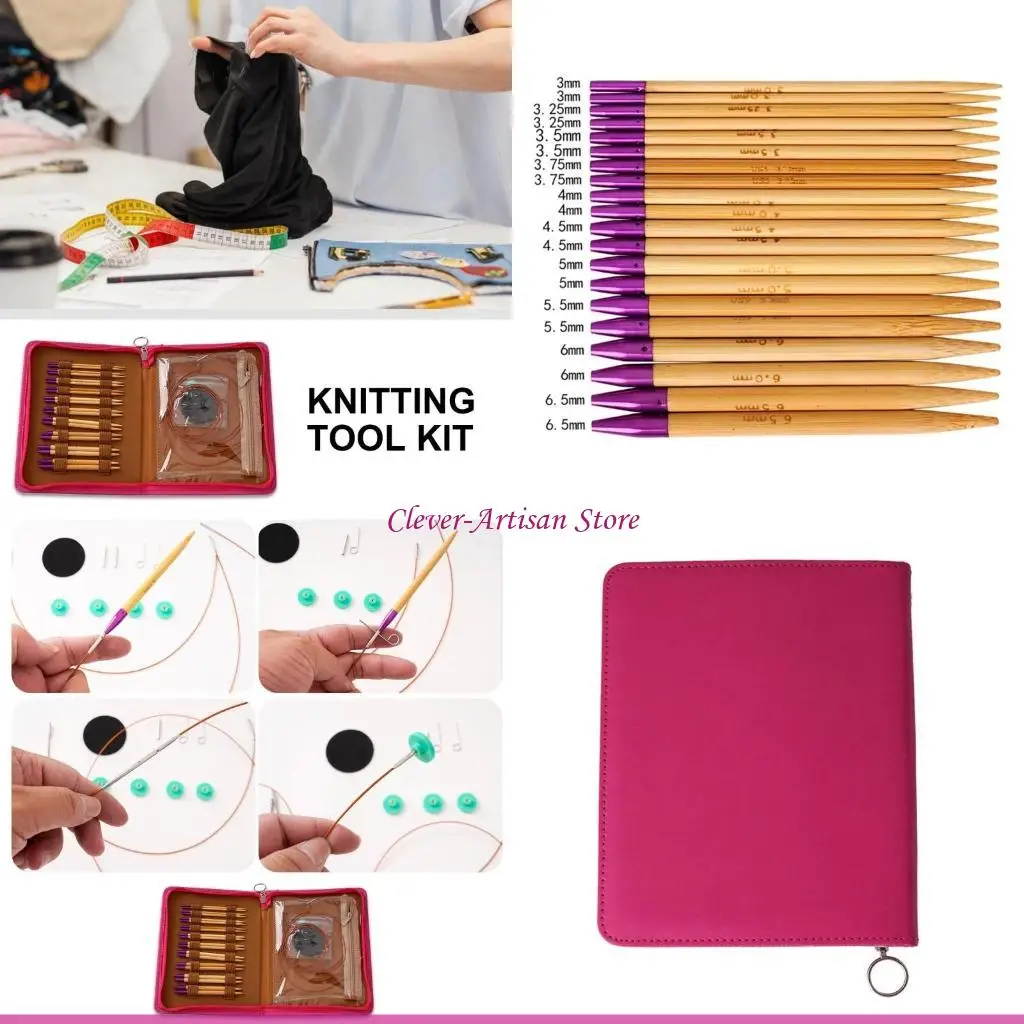 

E06B Interchangeable Crochet Needle Circular Bamboo Knitting Needle Crochet Hook