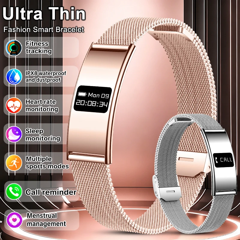 

Новый женский модный умный браслет с измерением пульса, водонепроницаемый по стандарту IPX8, фитнес-трекер, монитор сна, умные часы для Android и iOS