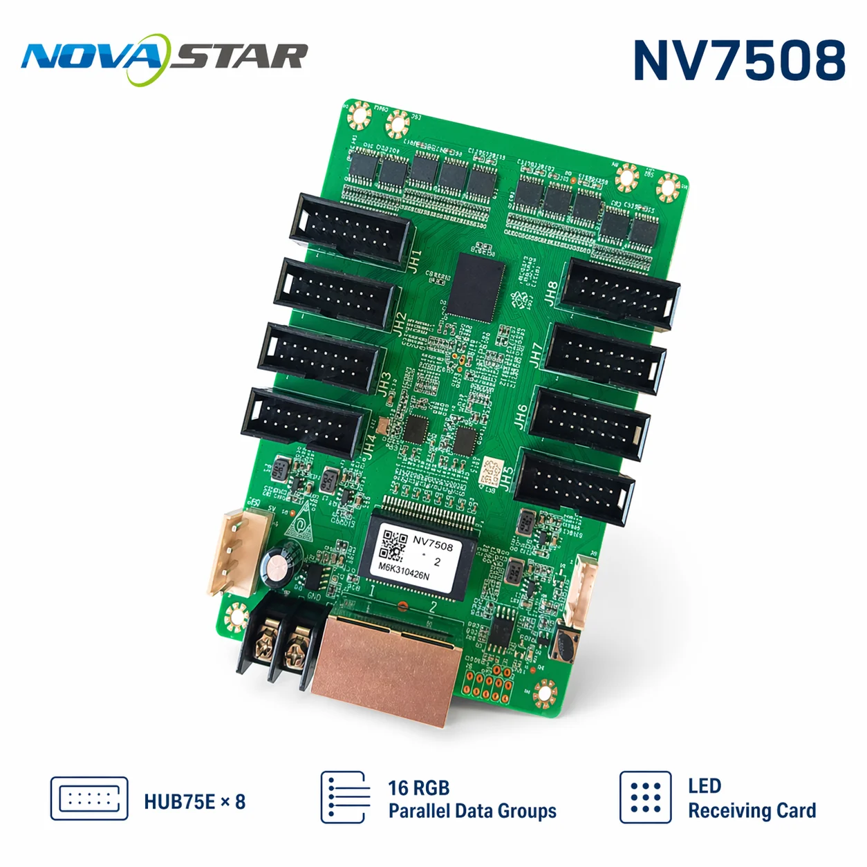 Novastar-tarjeta de recepción LED, sistema de Control de pantalla de DH7508-S, DH7512-S, sincrónico, 128x256 píxeles, 8 x interfaz HUB75E