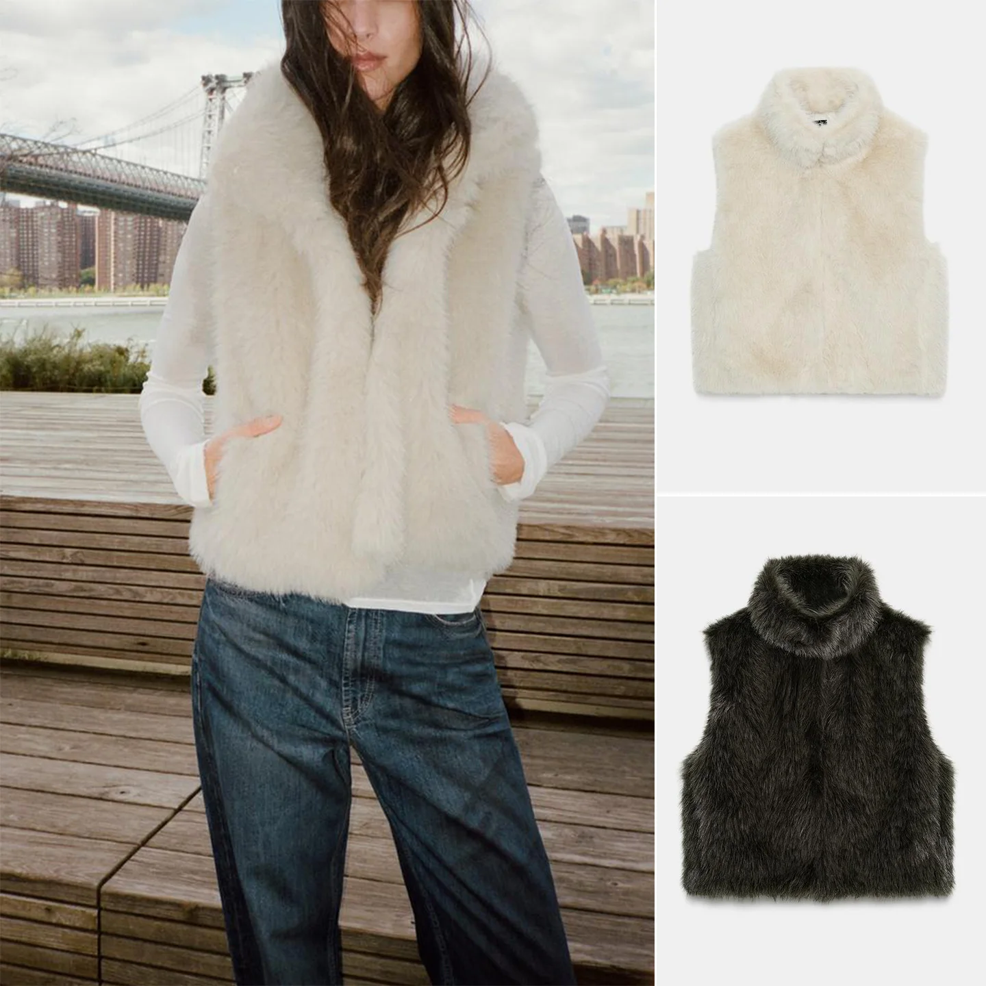 

New Autumn Winter Women's Casual Sle Artificial Fur Vest 255726 255727 255728 High Collar No Button Color Polyeste...