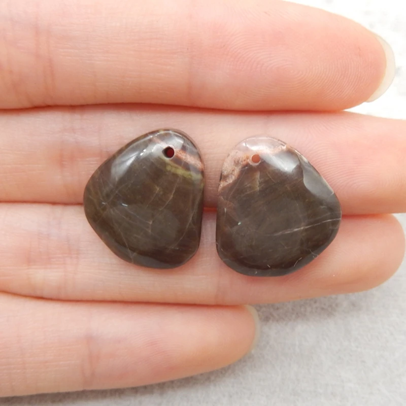 2PCS Mushroom Shape Jasper Irregular Pendant Pair Earthy Brown Gemstone Jewelry Components for Crafting 18x15x5mm-3.6g