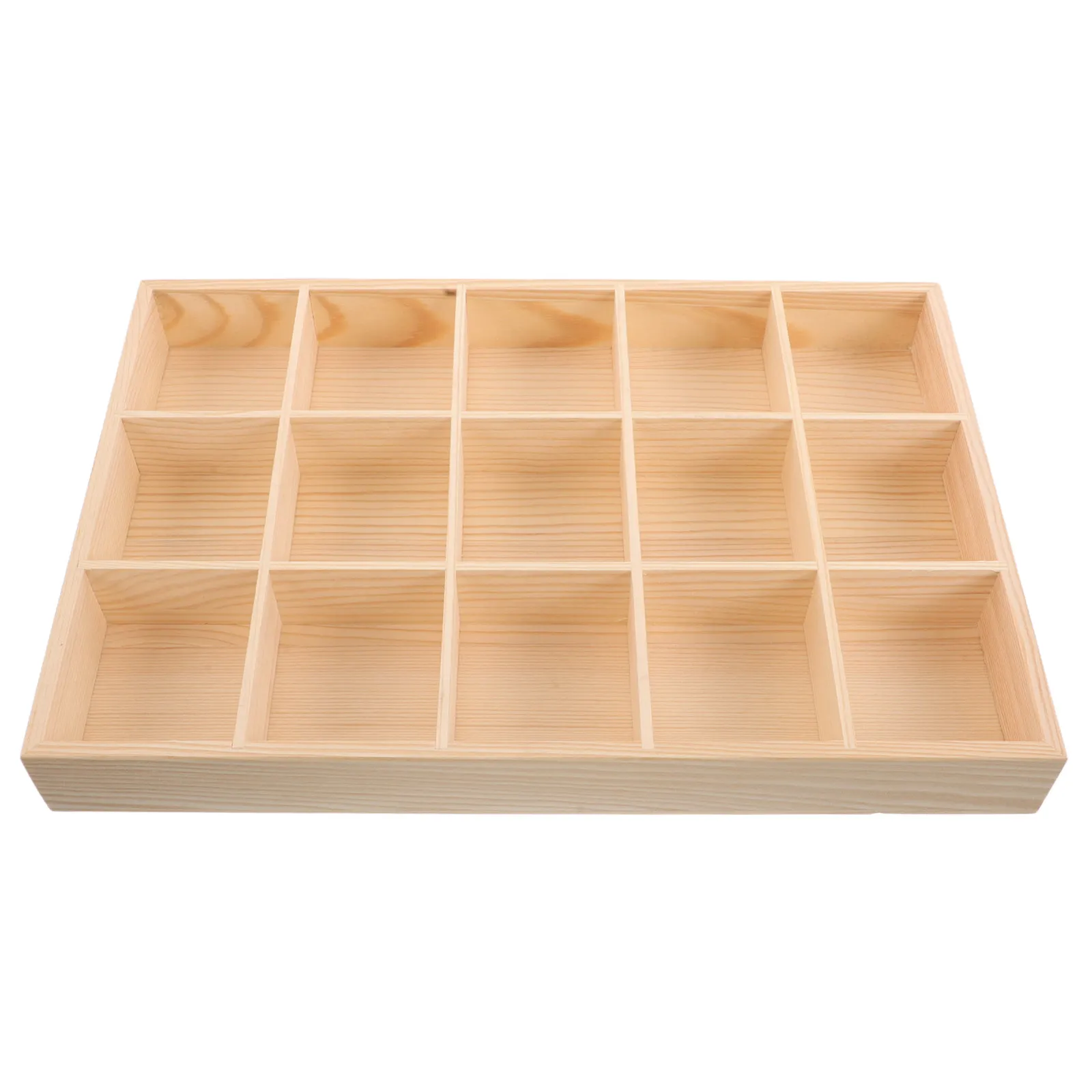 

Деревянный органайзер для украшений с 15 отделениями, натуральный лоток для хранения, подставка для колец, серег, браслетов