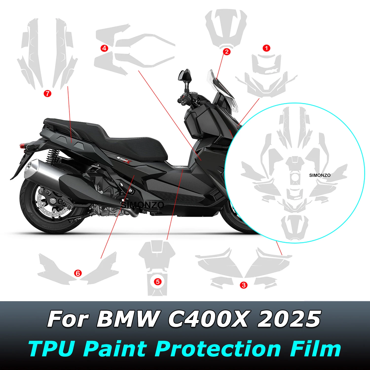 New 2025 Motorcycle Paint Protective Film For BMW C400X C 400X C400 X TPU Stickers Protect Fairing Anti-scratch Translucent Film