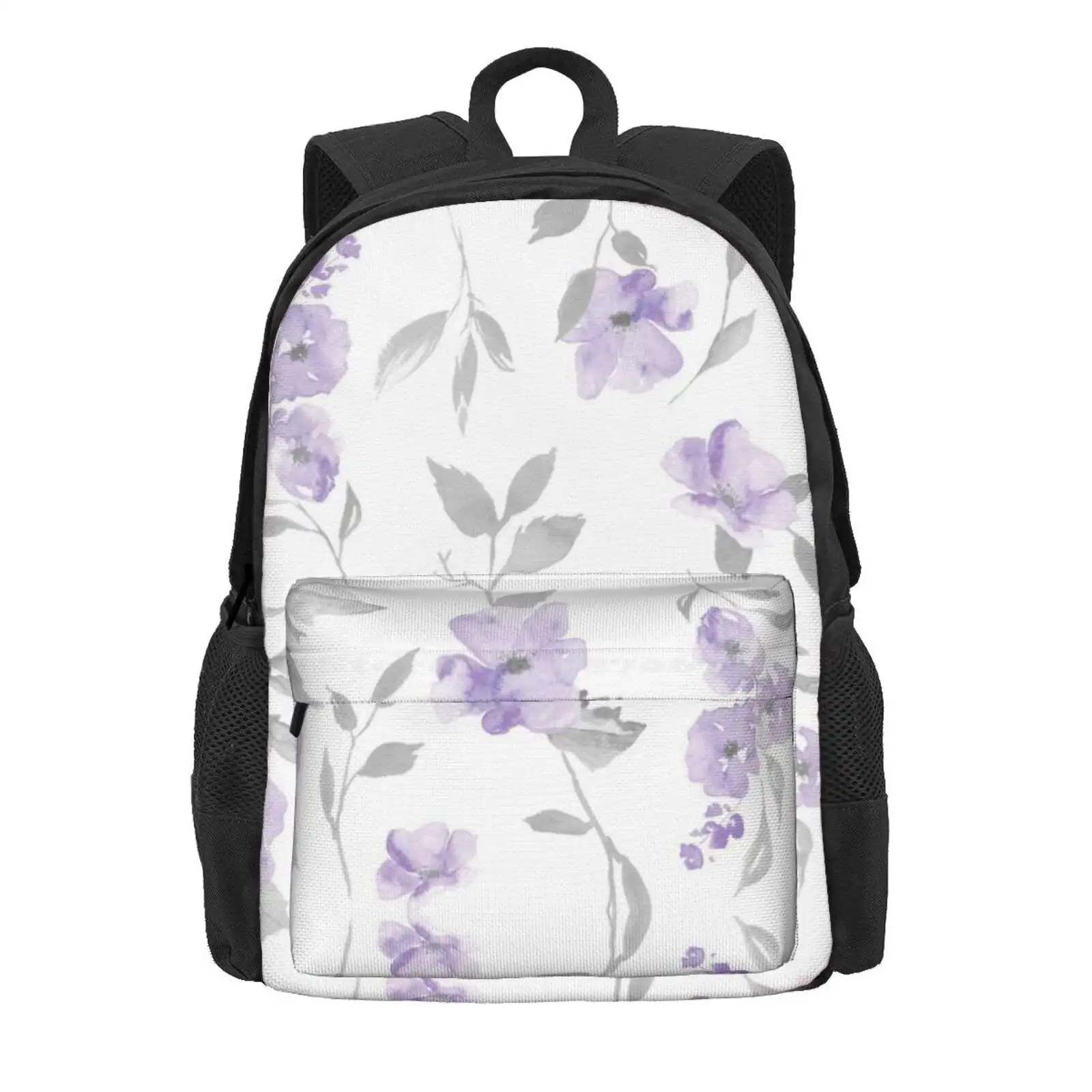 Copy Of Lavender And Grey Light Floral Hot Sale Schoolbag Backpack Fashion Bags Watercolor Floral Purple And Grey Gray Teal