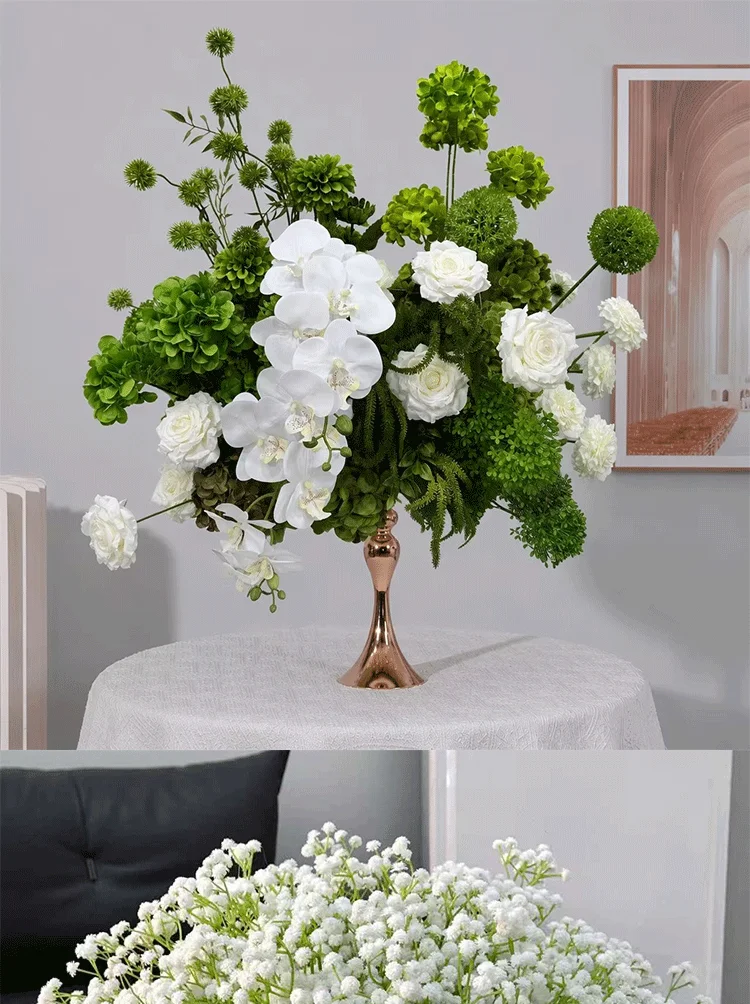 Blau-weiße Rosen-Hortensien Künstliche Tischblume Tischdekoration Hochzeit Esstisch Blumenarrangement Event Party Heimdekoration Requisite – Detail 1