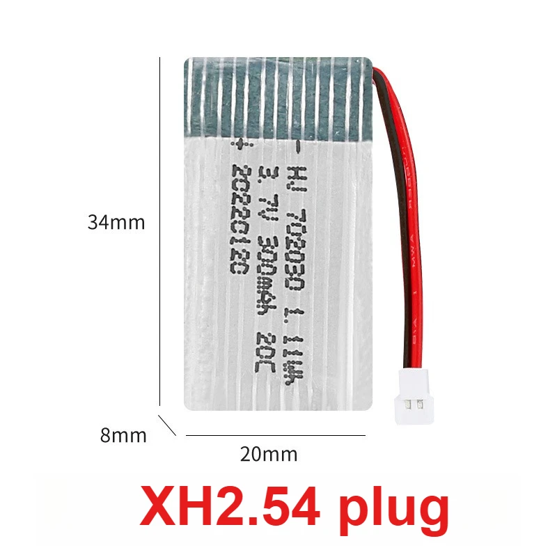 2PCS NEW 702030 Li-polymer Battery 3.7V 300mAh Battery 20C High Discharge Rate for Aircraft and Drone Accessories RC Model
