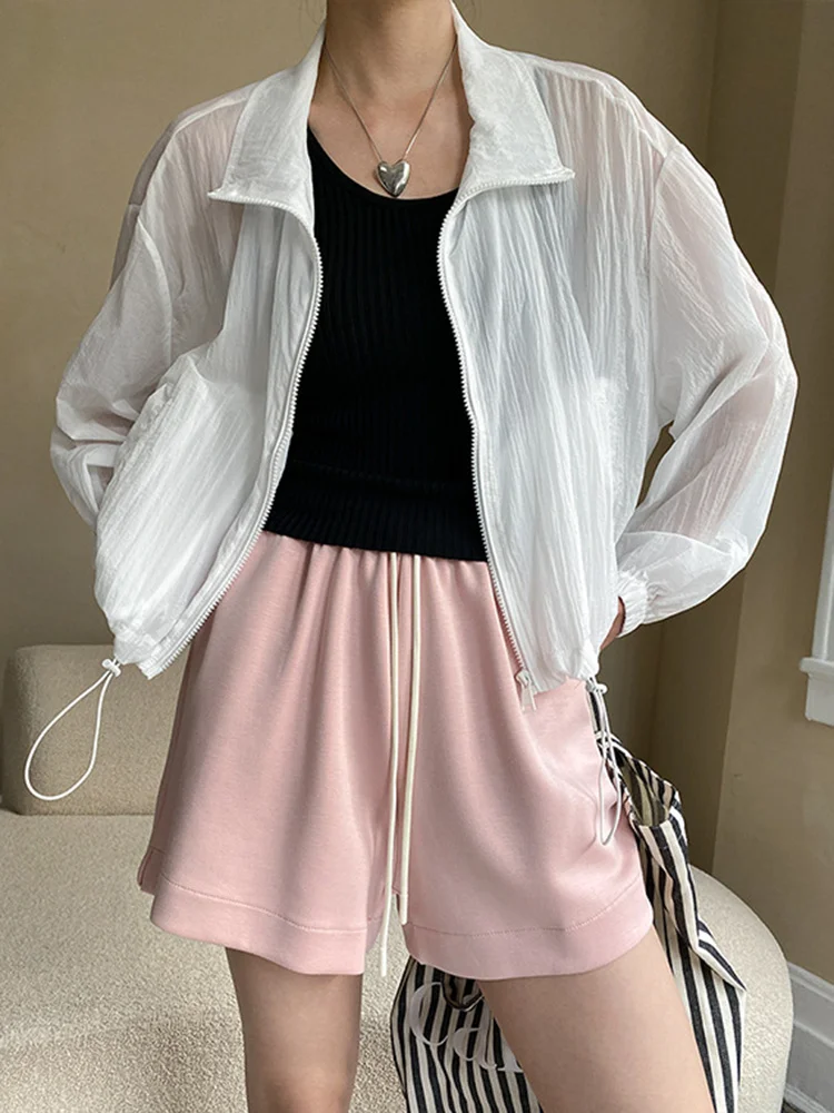 

Women Green Thin Drawstring Big Size Jacket New Lapel Long Sleeve Coat Loose Fit Fashion Tide Spring Summer O066