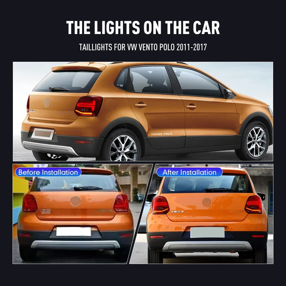 Pair Of LED Tail Lights For Volkswagen Vento Polo 11-17 Reverse Brake Turning Signal Plug And Play Car Rear Tail Light Assembly