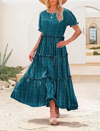 Women Fashion 2025 Summer O-Neck Splicing Party Long Dress Casual Print A-Line Boho Dress Elegant Vintage Maxi Dresses Vestido