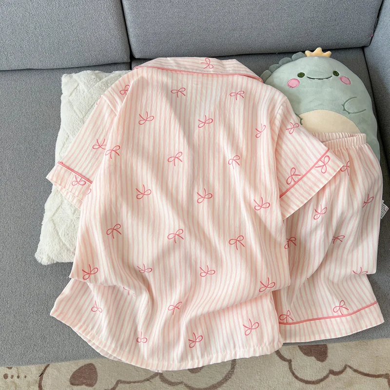 2Summer short-sleeved cloud cotton pajama set for women, comfortable and trendy, shorts that can be worn outside, home wear set