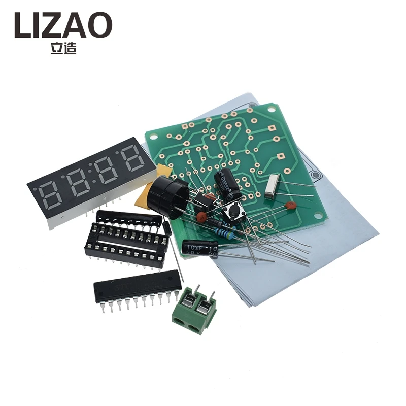 LIZAO AT89C2051 Digital Clock DIY Kit 4 Digit Electronic Clock Production Suite for Student Electronic Learning