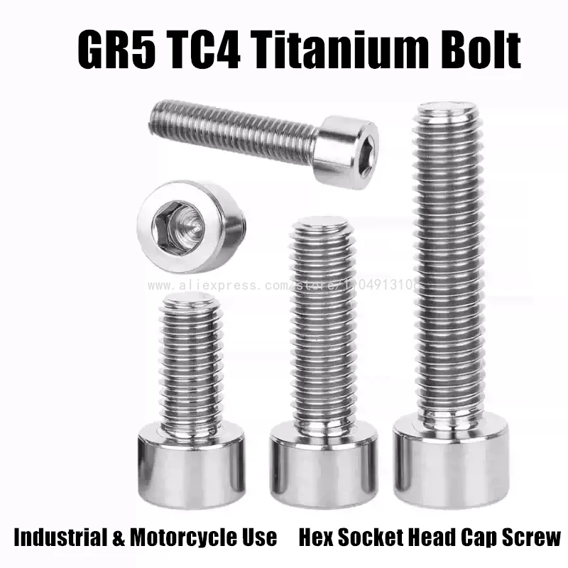 TC4 GR5 Titanium Alloy DIN912 Hex Socket Head Cap Screw Ti-6AL-4V Allen Key Bolt M1.6 M2 M2.5 M3 M4 M5 M6 M8 M10 M12 M16 M20