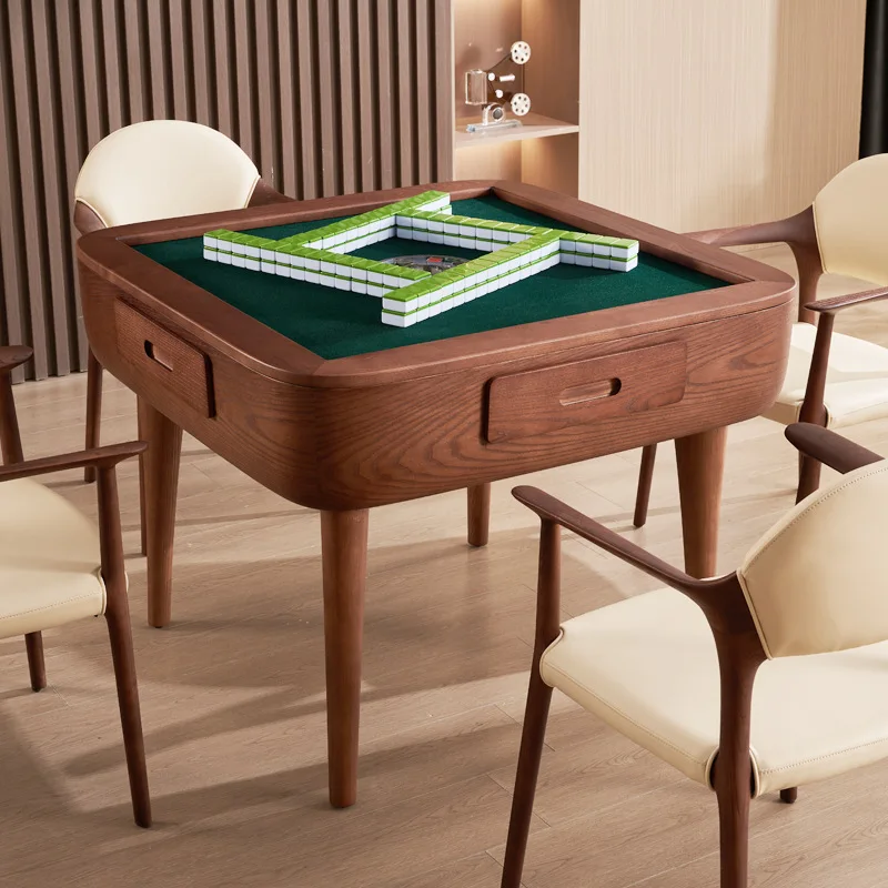 

North American ash wood household solid wood mahjong machine dining table integrated dual-purpose new Chinese modern light