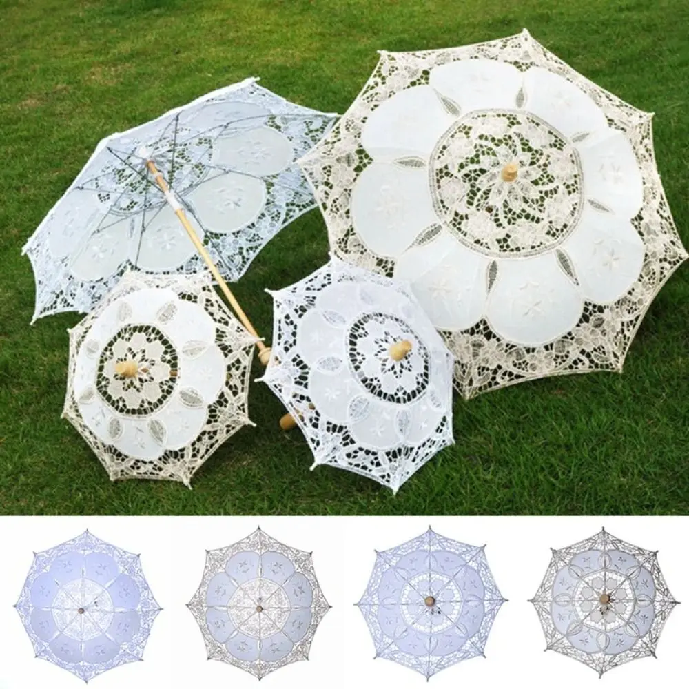 26/43 centimetri di Lunghezza Ricamo Del Merletto Ombrellone Ombrello Decorazione di Cerimonia Nuziale Foto Prop Fiore Ragazza Ombrello di Cotone Del Merletto Per Bambini Ombrellone