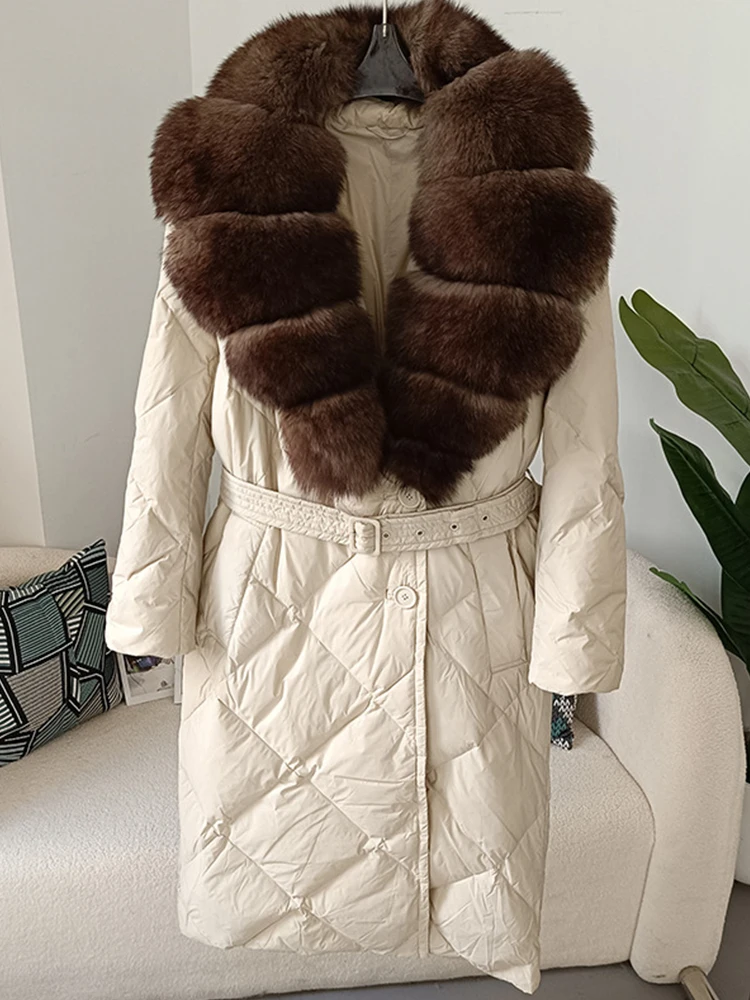 Mumaroho 2024 Autumn Winter Women Warm 90% White Duck Down Jacket Coat Fox Fur Parkas Feather Long Puffer Coat