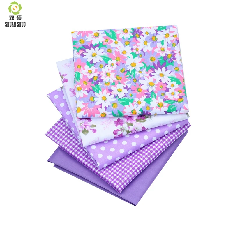 Shuanshuo Purple Color Cotton Fat Quarter Bundles Fabric Patchwork patchwork Pattern For Sewing DIY Crafts  40*50cm 5pcs/lot