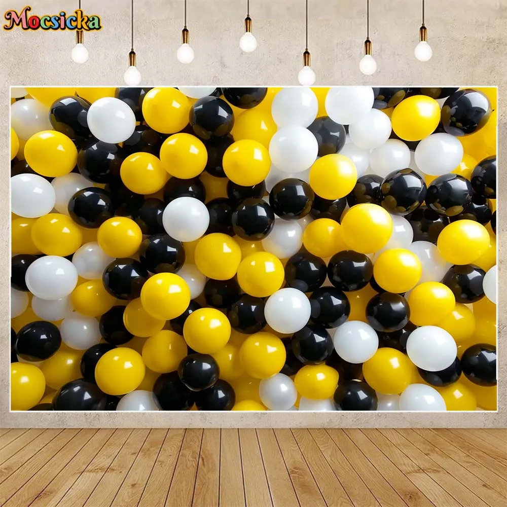 

Mocsicka Black and Yellow and White Balloon Wall Backdrops for Photography Baby Kids Birthday Party Decor Photo Background Shoot