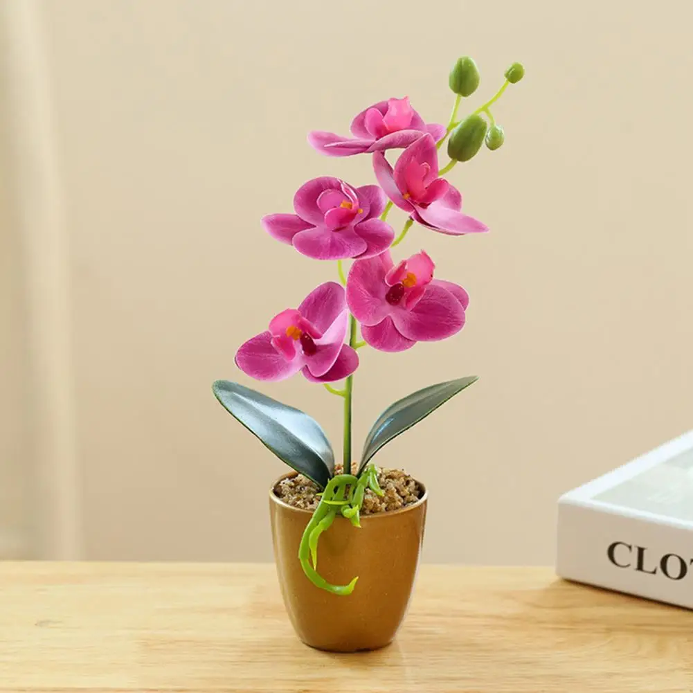 Artificial Flower Bonsai UV-resistant Easy Care Plastic No Fading Butterfly Orchid Potted Artificial Flower for Home