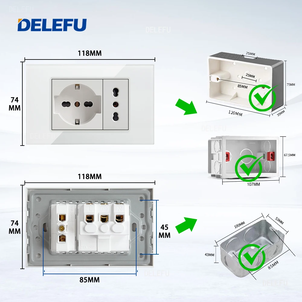 DELEFU 흰색 강화 유리 이탈리아 USB TypeC 고속 충전 벽 소켓 Schuko T... - 1