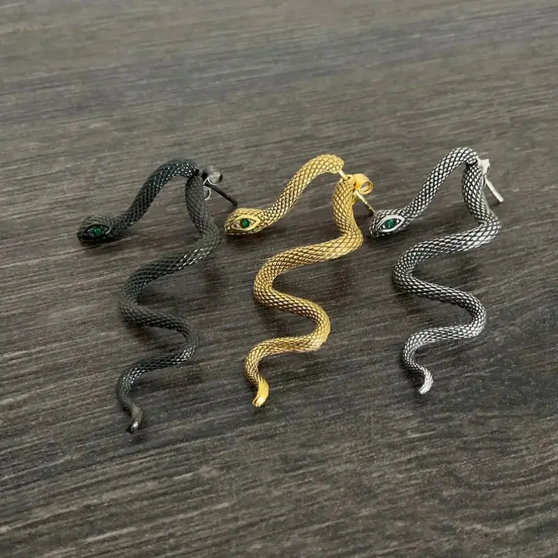 Pendientes largos con forma de serpiente exagerada para mujer, aretes irregulares Vintage colgantes en la parte delantera trasera, regalos de