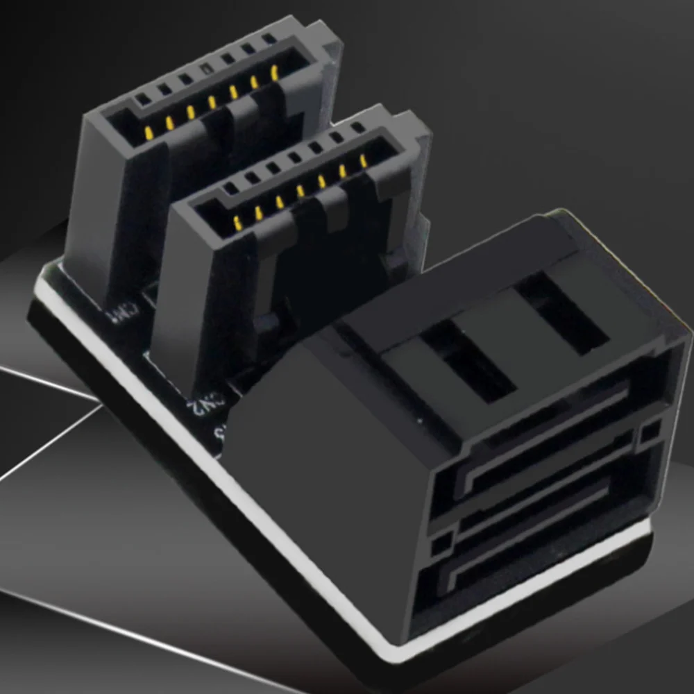 1Pcs Double SATA 7Pin Female to Double 7Pin Male 90 Degree Angled Adapter Mainboard SATA Adapter for Desktops SSD HDD