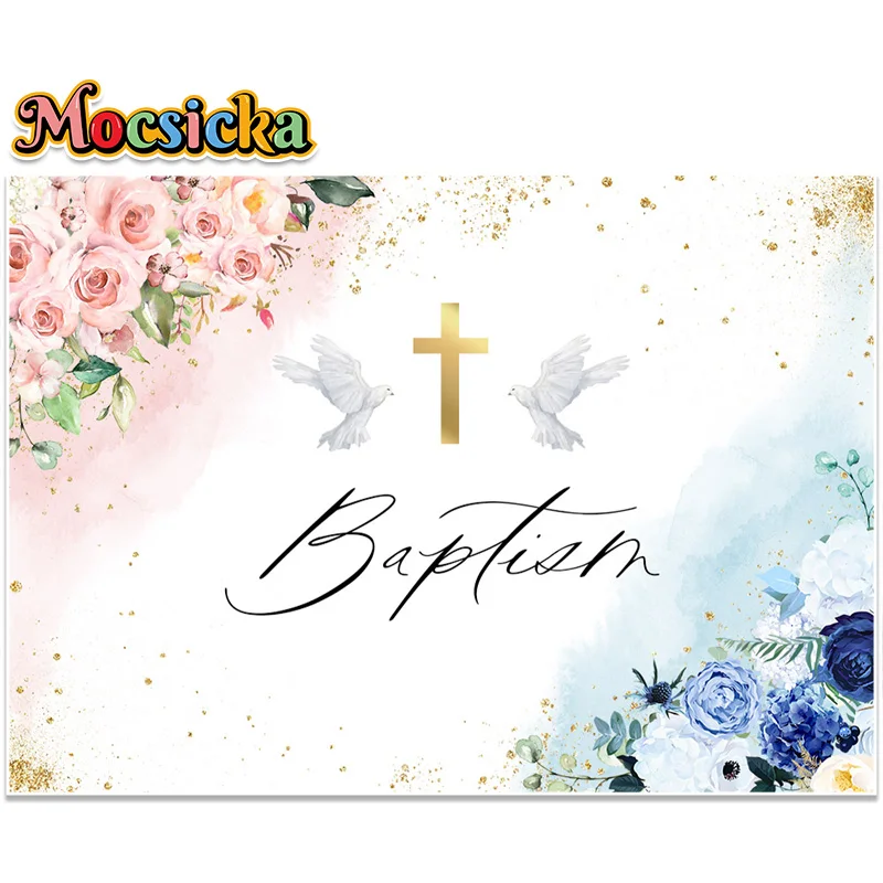 Photography Background Blue and Pink Flowers Girls Boy Mi Primera Holy Communion Baptism Party Decor Background Photo Studio