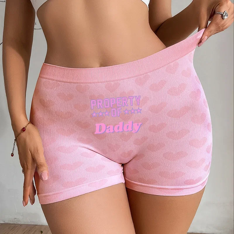 PROPERTY OF DADDY Wowens Sexy Underwear Love Heart Pink Knitting Underwear Female High-waisted Comfortable Breathable Panties