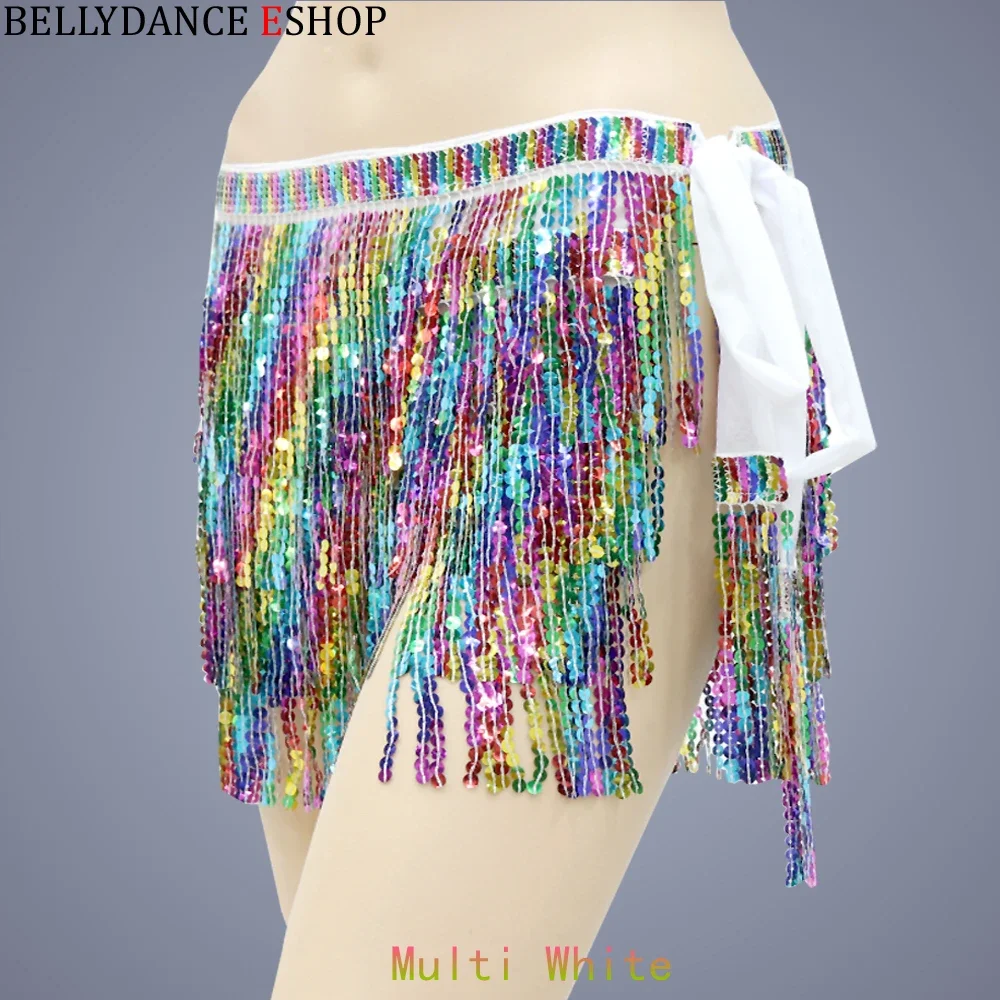 Women Girls Belly Dance Shiny Sequins Tassel Hip Wrap Scarf Skirt Belt Dancing Costume Dance Wear Carnival Rave Performance Belt