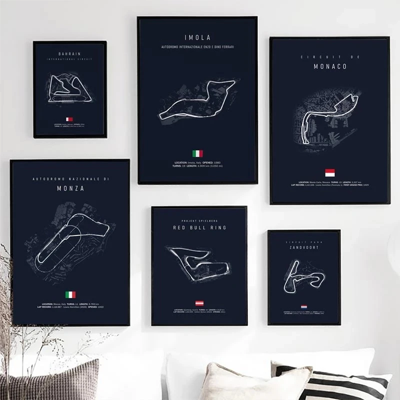 F1 Imola Monaco Circuit Canvas Painting Racing Decoration Painting Nordic Circuit Poster Suitable for Home Wall Decoration