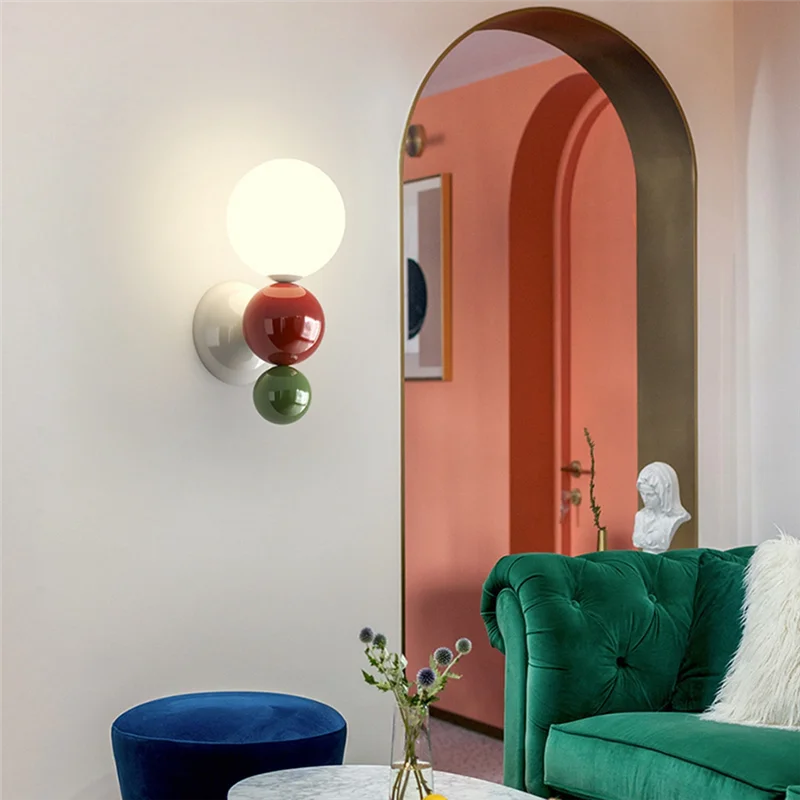 

A74E-LED Spherical Wall Lamp Nordic Simple Wall Light Bedroom Background Indoor Decorative Room Bedside Lamps