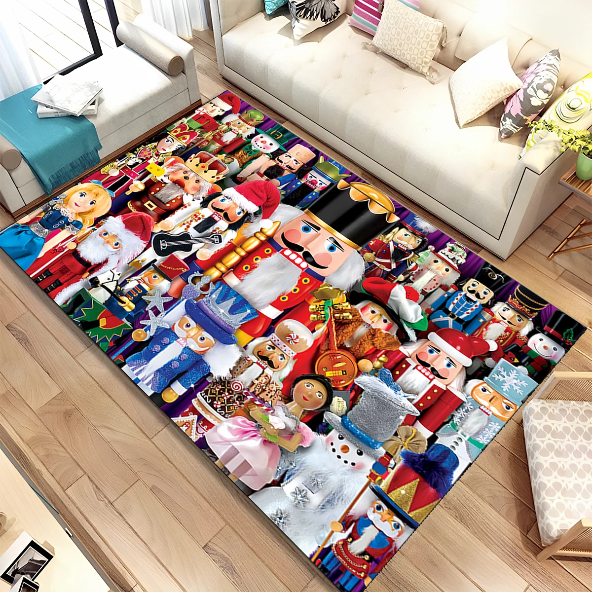 Merry Christmas Gift The Nutcracker Cartoon Doll Happy New Year Carpet Rug for Living Room Bedroom Home Sofa Decoration,Non-slip