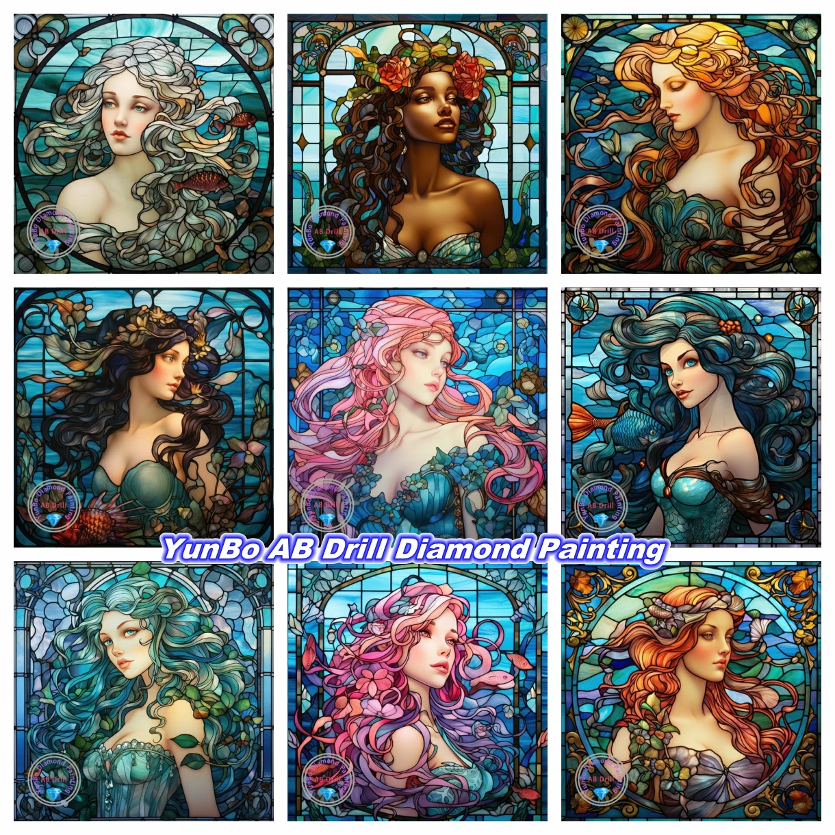 

Stain Glass Art Fantasy Girls DIY AB Diamond Painting Mosaic Cartoon Princess Cross Stitch Kits Embroidery Handcraft Home Decor